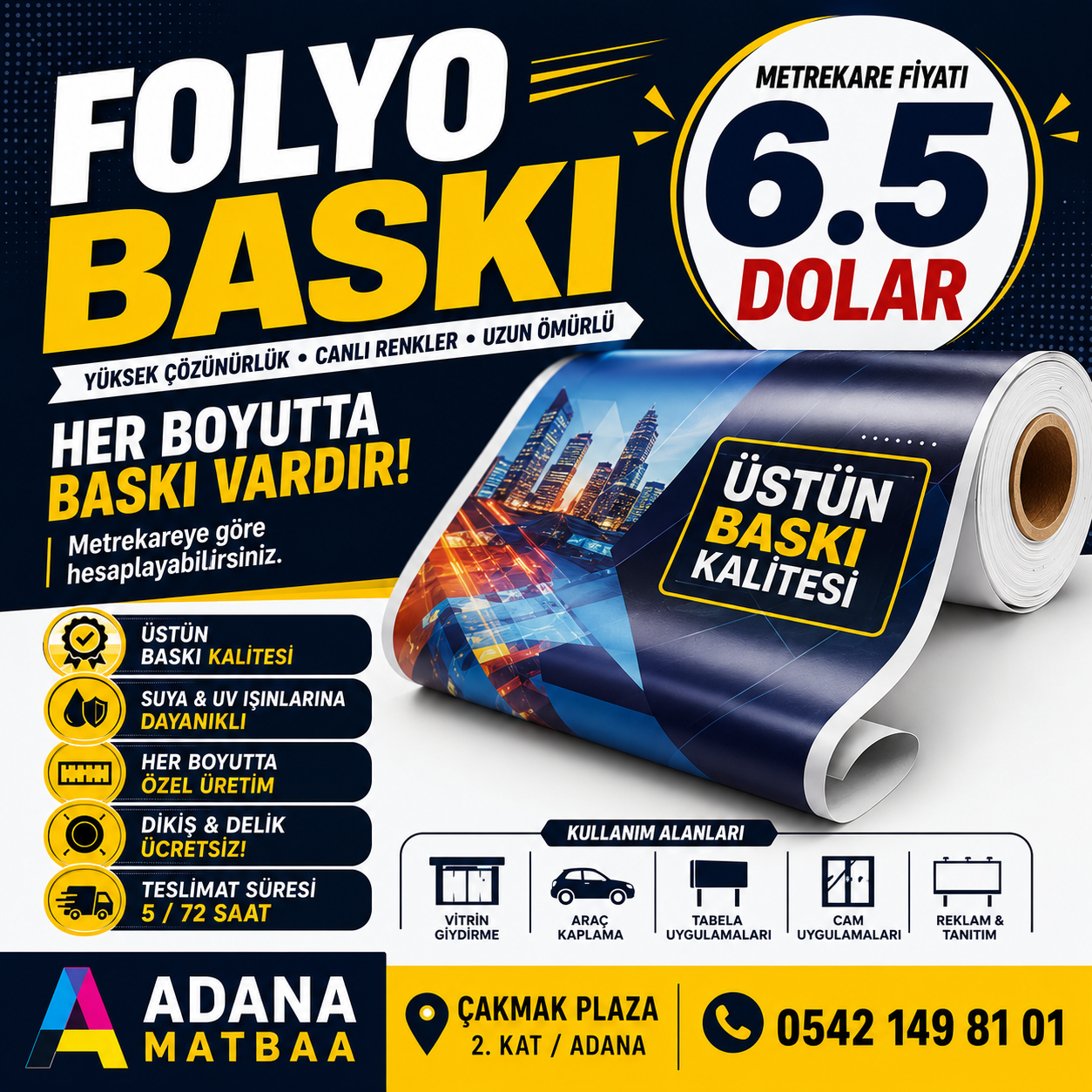 Adana Folyo Cam Yapışkan Baskı